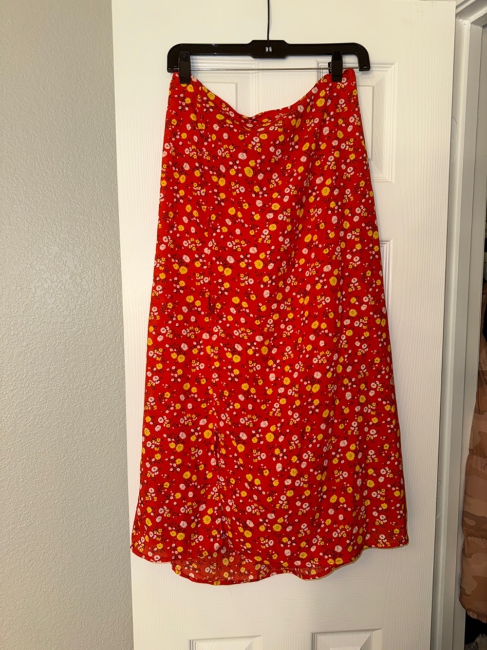 Red Floral A-Line Midi Skirt